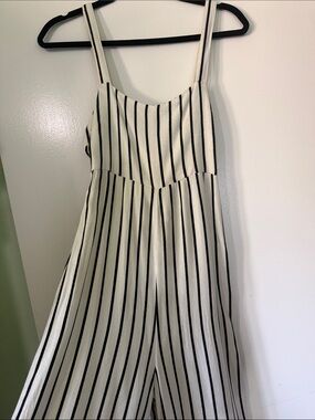 Amuse Society Ivory Jumpsuit with Black Vertical Stripes